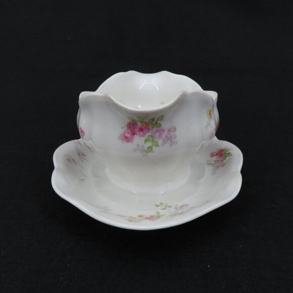 C Ahrenfeldt Limoges Gravy Boat Pink Yellow Roses Garden Flowers Floral Vintage - Picture 9 of 15